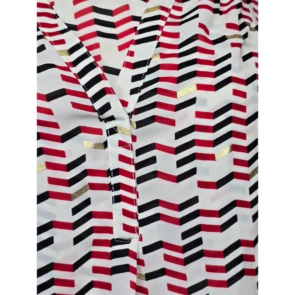 CANDIE'S WHITE‎ RED BLACK & GOLD SLEEVELESS FLOWY WOMEN'S BLOUSE SZ: XSM EUC - Picture 4 of 9